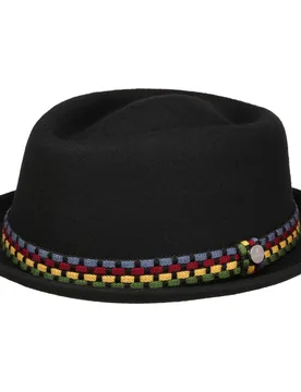Knit Colour Band Pork Pie Wool Hat by - black - Size: S (54-55 cm) - Lierys - FashionsVida