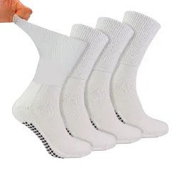 Mens 4 Pack Bamboo Diabetic Socks With Grips For Men And Women - White - Size Uk 9-11