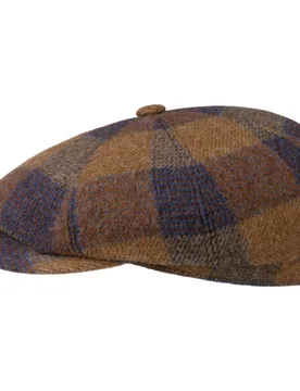 Hatteras Ankeny Wool Check Flat Cap by - brown - Size: M (56-57 cm) - Stetson - FashionsVida