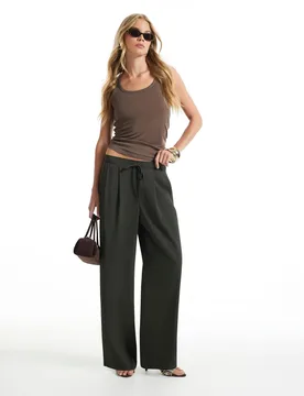 Twill Pintuck Drawstring Slim Fit Joggers Green female - River Island - FashionsVida