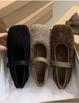 Square Toe Cosy Lambswool Ballet Flats Woman Warm Teddy Fur Mary Jane Shoes Ladies Brand Design Elegant Fluffy Plush Loafers - Aliexpress - FashionsVida