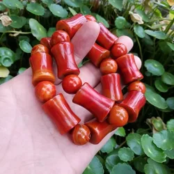 Xuanhua Shanggu with Bamboo-Shape Round Beads Men's Red Agate Bracelet