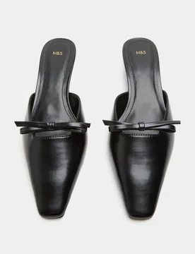 Bow Detail Kitten Heel Square Toe Mules Black female - M&S - FashionsVida