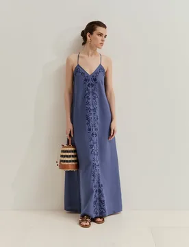Vestido de tirantes de mujer de lyocell y lino - Lion of Porches - FashionsVida