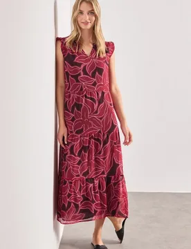 Maxi-Kleid aus Chiffon mit Print female Rot - Street One - FashionsVida