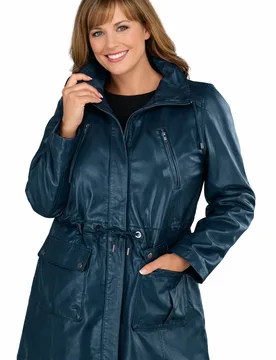 Womens Genuine Leather Parka Jacket - 3/4 Length Coat In Navy - Size 24 Regular (Uk Womens) - Woodland Leathers - FashionsVida
