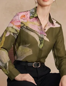 Blusa de manga larga de gasa con estampado floral elegante y de moda para primavera/verano para mujeres, adecuada para salidas, fiestas, vacaciones y - Shein - FashionsVida