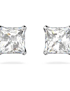 Orecchini a lobo Stilla Attract, Taglio squadrato, Bianchi, Placcato rodio OS - Swarovski - FashionsVida