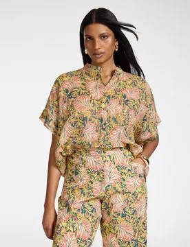 Camisa de mujer de ramio estampado ajuste oversize con cierre de botones - Elena Miró - FashionsVida