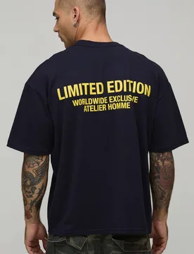 Herren Marineblaues Übergroßes Kastenförmiges T-Shirt In Limitierter Auflage Navy Größe Large - boohooMAN - FashionsVida