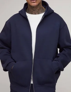 Herren Tall Basic Oversized Zip-Hoodie Sweatshirt Navy Größe XL - boohooMAN - FashionsVida