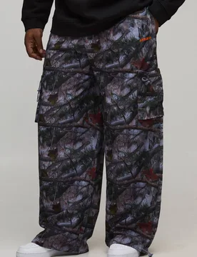 Herren Plus Elastische Taille Nylon Camo Baggy Hose Khaki Größe XS - boohooMAN - FashionsVida