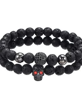 Pcs/Set Black Skull Bracelets Male Lava Stone Beads Bracelet Men Alloy Beads Charm Bracelets Women Punk Style Men Bangle - Aliexpress - FashionsVida