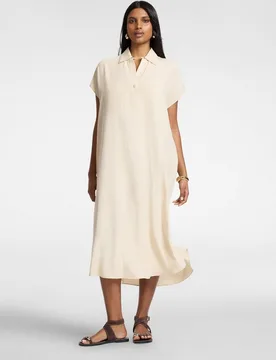Vestido largo de lyocell y lino abertura delantera con botón - Elena Miró - FashionsVida