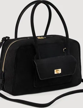 Bolso de mano de ante mediano multiposición con cremallera - sandro - FashionsVida