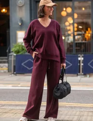 Cotton Rich Drawstring Wide Leg Joggers Burgundy female