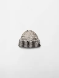 Kids' Textured Striped Beanie Hat Black Mix Unisex