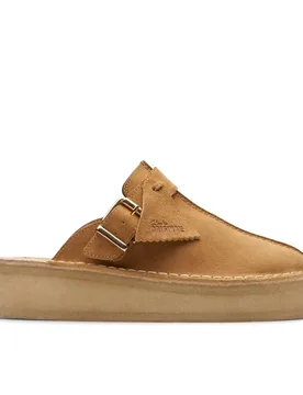 Women's Trek Wedge Mule Mid Tan Suede Mules in Brown Size: 6-Standard Fit - Brown - Size: 6-Standard Fit - Clarks - FashionsVida