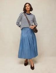 Pure Cotton Denim Midaxi A-Line Skirt Blue female