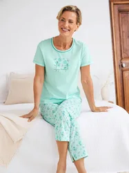 Baumwoll-Schlafanzug Pastellblüte - Mintgrün - female - Size: 44