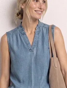 Blusentop im Denim-Look mit Rüschen female Blau - Street One - FashionsVida