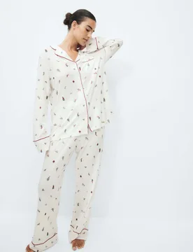 Cotton Modal Printed Matching Family Christmas Pyjamas Ivory Mix female - M&S - FashionsVida