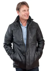 Mens Warm Mid-Length Biker Jacket - Black - Size X-Large