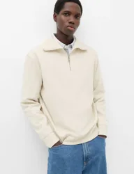 Cotton Rich Textured Half Zip Jumper Ecru male