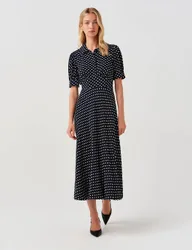 Polka Dot Midi Waisted Dress Navy Mix female