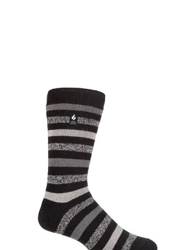 Mens 1 Pair SOCKSHOP 1.6 TOG Lite Striped, Patterned & Argyle Socks Split Medium Stripe Black 6-11 Mens - Black - Size: 6-11 Mens - Heat Holders - FashionsVida