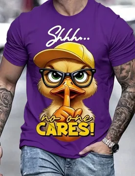 Fashionable Men's T-shirt "I don't care" Cartoon Duck Pattern Casual Sports Style Energetic Short Sleeved Round Neck Top - Aliexpress - FashionsVida