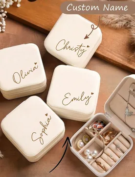 Caja de Joyas Personalizada con Nombre Escrito a Mano - Caja de Almacenamiento de Joyas de Viaje Beige, Cierre con Cremallera, Forro de Tela, Regalo P - Shein - FashionsVida