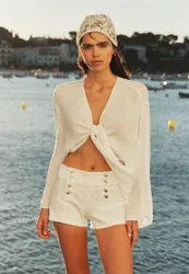 Offene, fließende Wildlederbluse Weiß XS