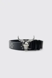 Herren PU Western Schnallengürtel Black Größe XL
