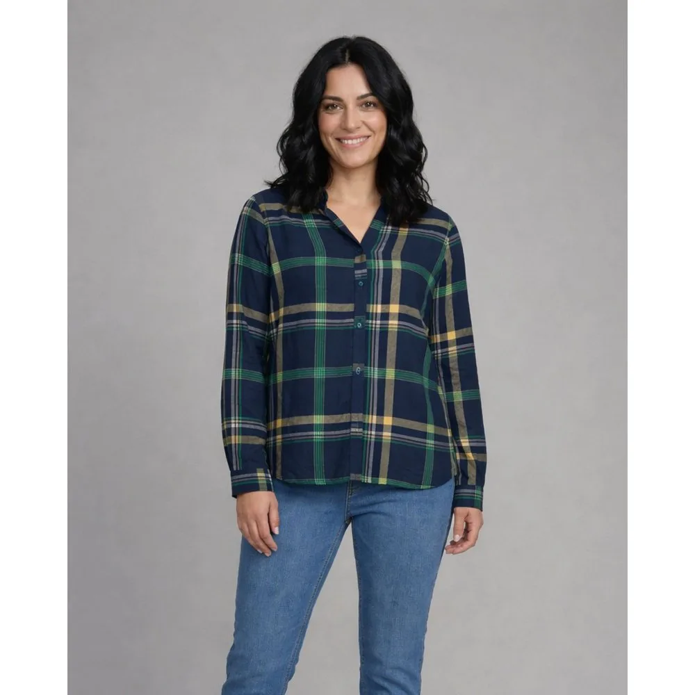 Blusa de mujer de cuadros con cuello mao - October - FashionsVida