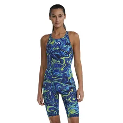 Tresher Hydrophobic Open Back Competition Swimsuit Blue / Green 18 Women