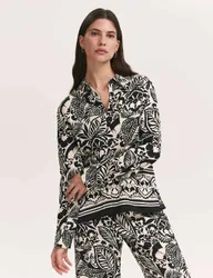 Floral Print Collared Shirt Black Mix female