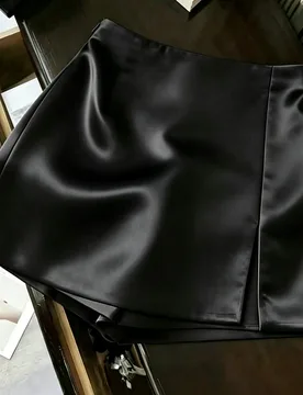Falda pantalón versátil de moda casual para ir al trabajo, de tela suave con textura, cintura alta, doble capa, bajo con abertura, tela de satén, c - Shein - FashionsVida