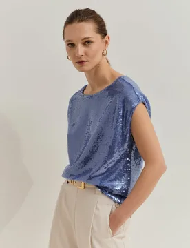 Camiseta de mujer con lentejuelas - Lion of Porches - FashionsVida
