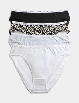 Pk Cotton Rich High Leg Knickers Black Mix female - M&S - FashionsVida