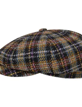 Hatteras Check Harris Tweed Flat Cap by - black-yellow - Size: 61 cm - Stetson - FashionsVida