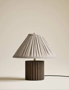 Wood Ribbed Round Table Lamp Brown - M&S - FashionsVida