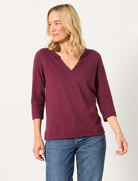 Pure Cotton V-Neck Top Dark Purple female - Fatface - FashionsVida