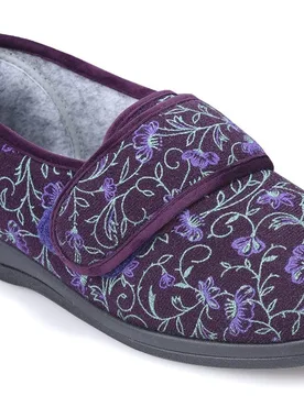 Holly E-fit Women's Slippers - Plum Floral - Size: 8 - Cosyfeet - FashionsVida