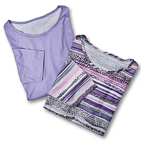 Shirts lila-gestreift + uni 2er-Set - 3Pagen - FashionsVida
