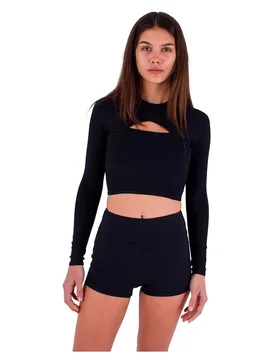 Rash Guard Manches Longues Max Solid Rib Cropped Cross Yoke Black M - Hurley - FashionsVida