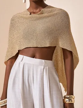 Poncho/chal versátil de punto sexy, blusa casual de verano con diseño asimétrico de hombros y cuello en V S - Shein - FashionsVida