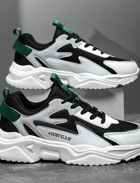 Zapatos deportivos cómodos con parches de malla negra y gris, zapatillas negras casuales y deportivas de moda para uso al aire libre EUR37 - Shein - FashionsVida