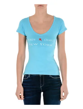 Womens T-Shirt Short Sleeves V-Neck Light Blue Tapiwa - Size X-Small - Andrew Charles By Andy Hilfiger - FashionsVida