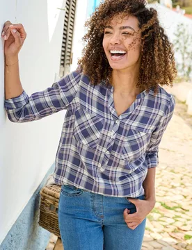 Women's Check Shirt in Mid Navy Size: 24 - Mid Navy - Size: 24 - Cotton Traders - FashionsVida